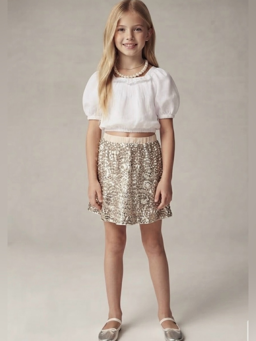 J. Crew Crewcuts Girls Gold Sequin Mini Skirt Size 8 Sparkly Holiday Party